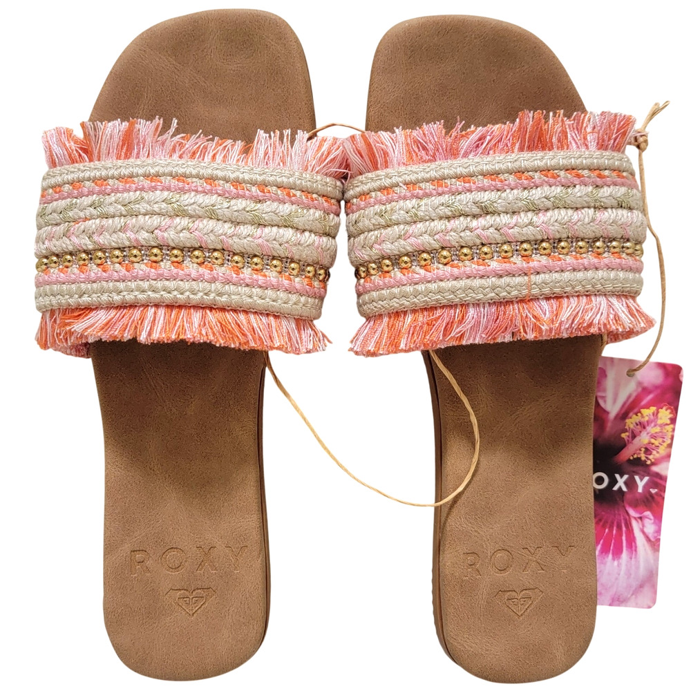Roxy Women Positano Flat Woven Slide Sandals Size US 8 Open Pink Rose